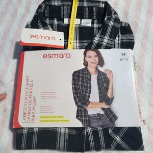 Esmara Women's Black & White Plaid Flannel Shirt M(8/10) New 100% Cotton